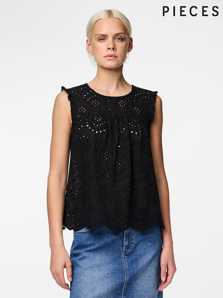 PIECES Black Sleeveless Broderie Anglaise Top (F96801) | 1,562 UAH