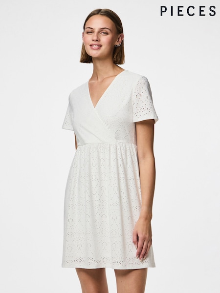 PIECES White Short Sleeve Broderie Anglaise Dress (F96809) | €40