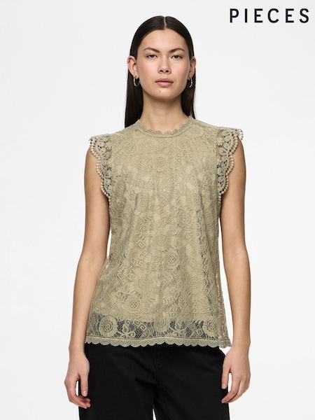 PIECES Green Lace Detail Top (F96810) | €32