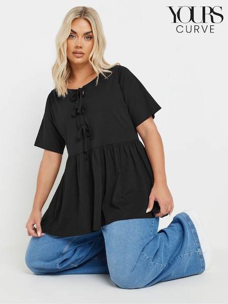 Yours Curve Bow Front Peplum 100% Cotton T-Shirt (F96907) | €35