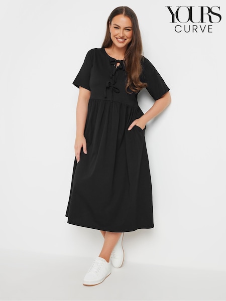 Yours Curve Black Bow Front Throw On 100% Cotton Dress (F96911) | $51