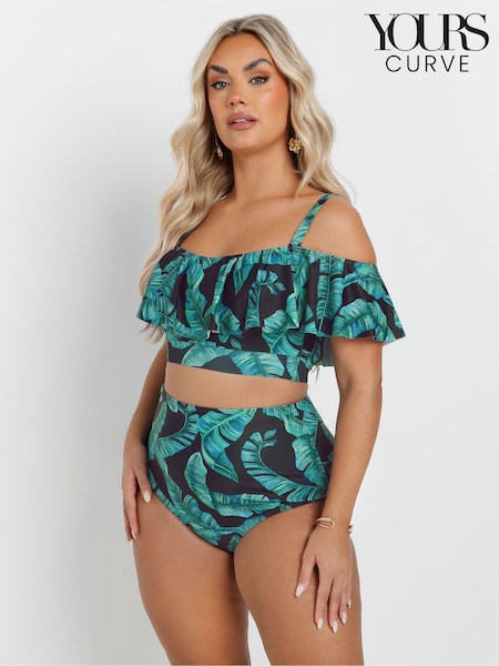 Green - Yours Curve Bardot Frill Bikini Top (F96912) | 231 LEI