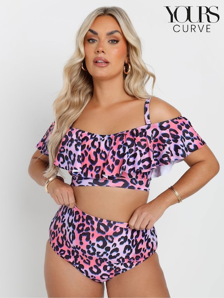 Pink - Yours Curve Bardot Frill Bikini Top (F96920) | 231 LEI