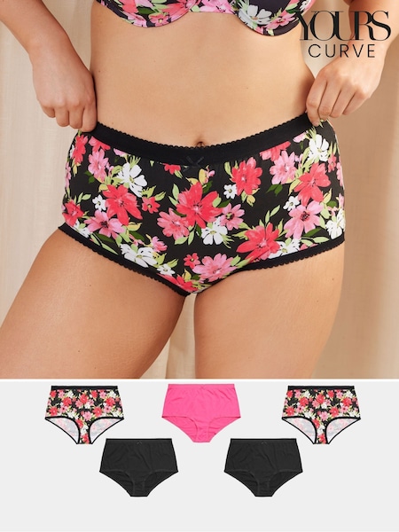 Yours Curve Floral Full 100% Cotton Briefs 5 Pack (F96932) | 0 LEI