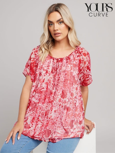 Yours Curve Dark Pink Boho Pintuck Blouse (F96941) | €44