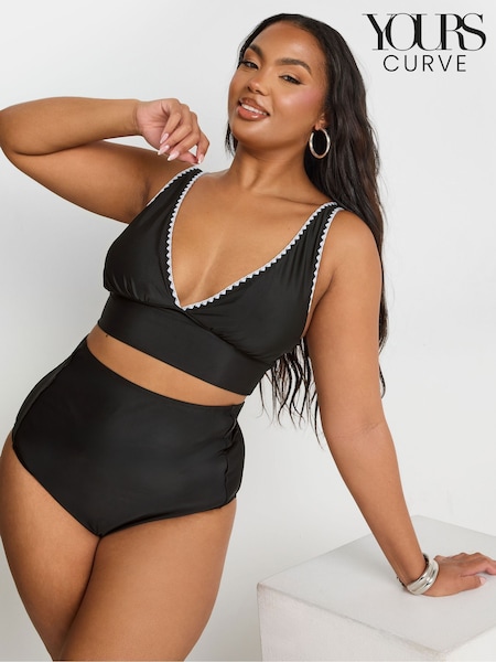 Yours Curve Black Blanket Stitch Plunge Bikini Top (F96943) | €39