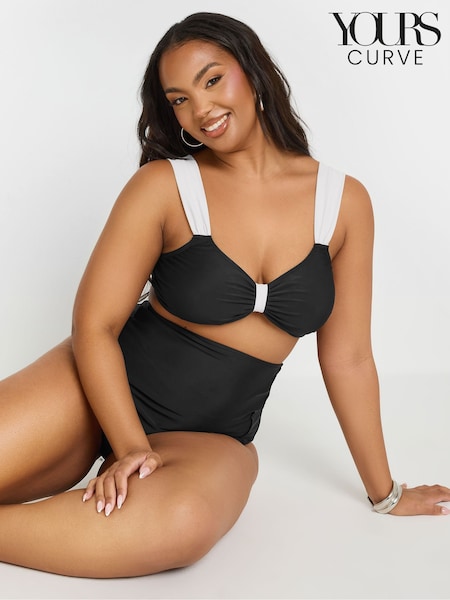 Yours Curve Black Contrast Strap Crop Bikini Top (F96986) | €39