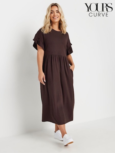 Yours Curve Brown 100% Cotton Frill Midaxi Dress (F96994) | €36