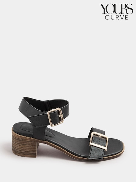 Yours Curve Chrome Black Extra Wide Fit Wide Fit Flatform Gem Sandals (F97014) | AED215