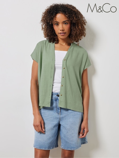 M&Co Green Grown On Sleeve Button Shirt (F97087) | ₪131