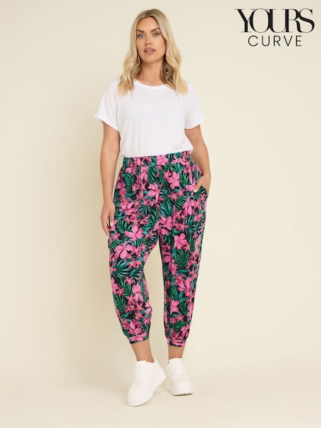 Yours Curve Green Bolt Jersey Crop Harem Trousers (F97096) | €35