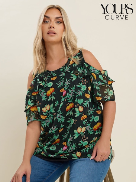 Czarny - Yours Curve Lined Frill Blouse (F97111) | 185 zł
