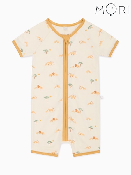 MORI Cream Lion Print Viscose Cotton Blend Rompersuit (F97208) | €36