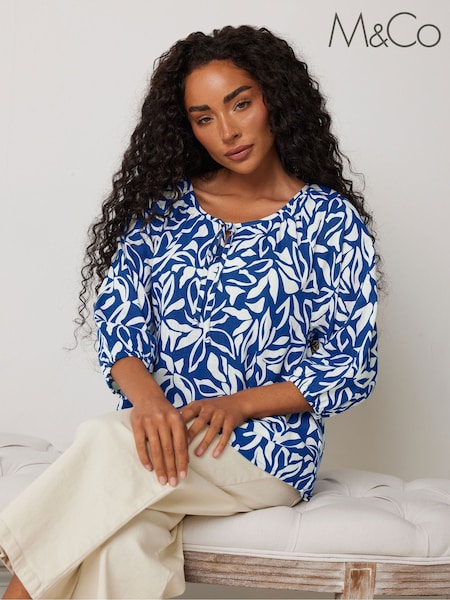M&Co Petite Long Sleeve Tie Neck Top (F97250) | ‏151‏₪