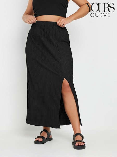 שחור - Yours Curve Plisse Skirt (F97252) | ‏156‏₪