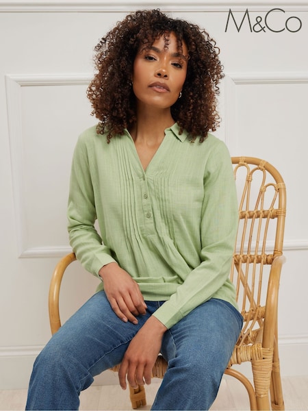 Verde - M&Co Pintuck Detail Contains Shirt (F97263) | R$ 295