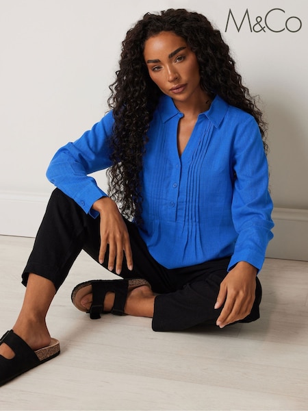M&Co Blue Petite Pintuck Detail Contains Shirt (F97271) | AZN 75