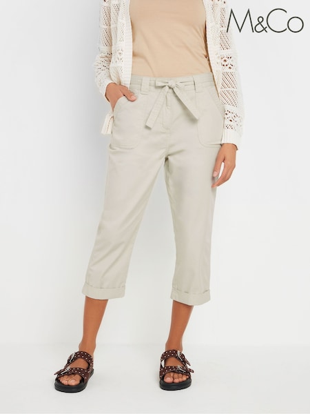 M&Co Natural Poplin Cropped Cool 100% Cotton Trousers (F97280) | € 44