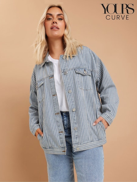 Yours Curve Oversized 100% Cotton Pinstripe Denim Jacket (F97283) | €71