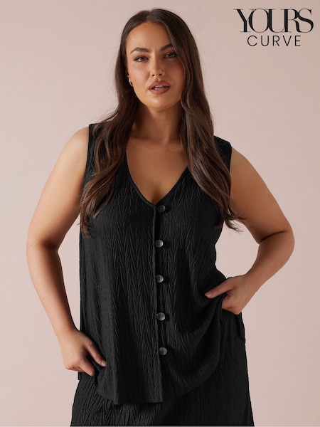 Yours Curve Black Plisse Co-Ord Waistcoat (F97295) | €39
