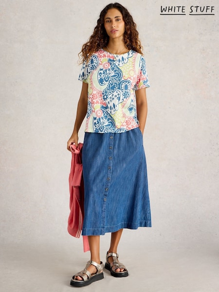 White Stuff Blue 100% Cotton Abbie T-Shirt (F97336) | R$ 290