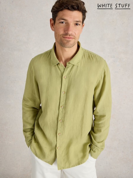 White Stuff Green Keswick Long Sleeve 100% Linen Shirt (F97375) | €83