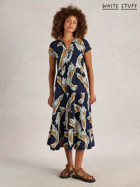 White Stuff Blue 100% Cotton Tabitha Jersey Midi Dress (F97380) | €87