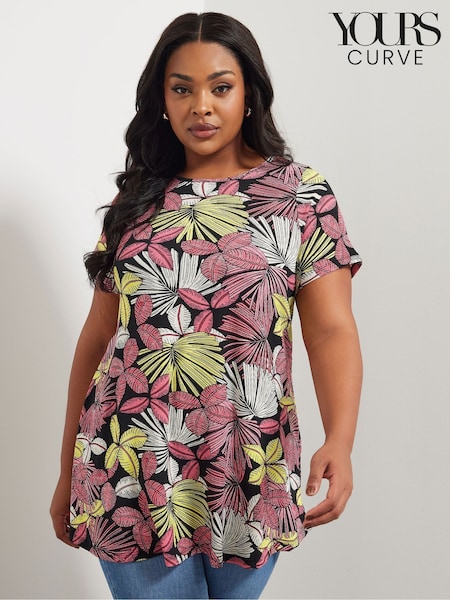 Yours Curve Soft Touch Tropical Print T-Shirt (F97399) | €38