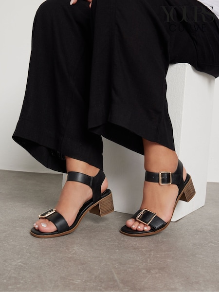 Yours Curve Chrome Black Wide Fit Wide Fit Flatform Gem Sandals (F97411) | AED215