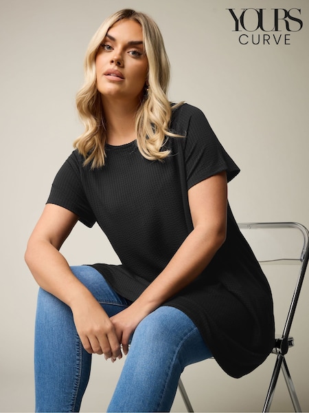 Yours Curve Black Soft Touch Ribbed T-Shirt (F97429) | 109 QAR