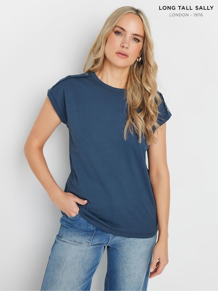 Sininen - Long Tall Sally nappikoristeinen 100% puuvillaa oleva T-paita (F97431) | €32