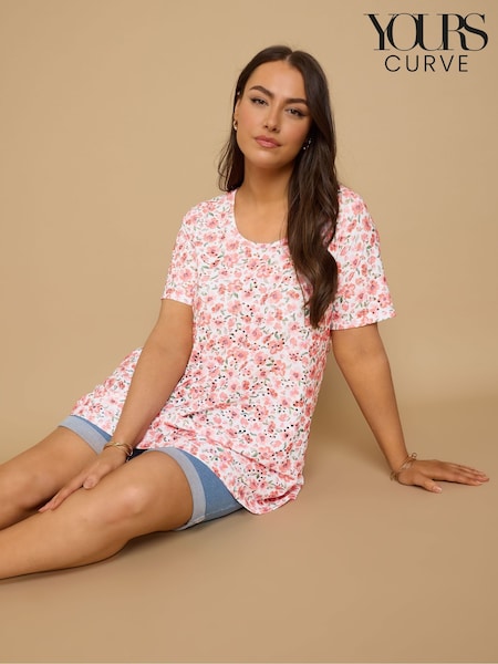 Roz - Yours Curve Short Sleeve Broderie T-Shirt (F97438) | 164 LEI
