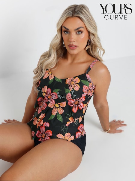 Yours Curve Black Triple Frill Tankini (F97455) | €49