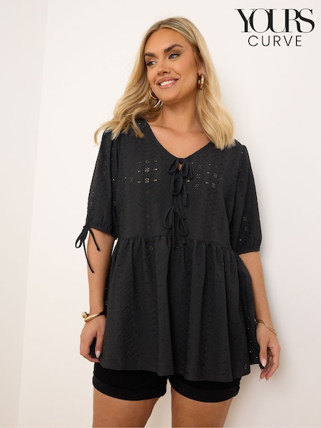 Musta - Yours Curve Solmio Front Broderiet Peplum Pusero (F97463) | €46