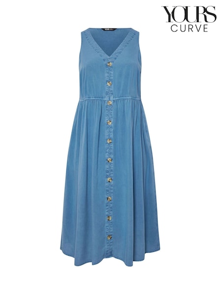 Niebieski - Yours Curve Sleeveless Button Chambray Dress (F97468) | 215 zł