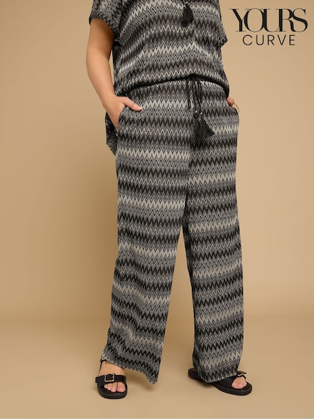 Yours Curve Black Zig Zag Wide Leg Trousers (F97475) | kr443