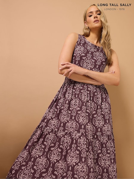Long Tall Sally Purple Sleeveless Tiered 100% Cotton Maxi Dress (F97476) | kr471