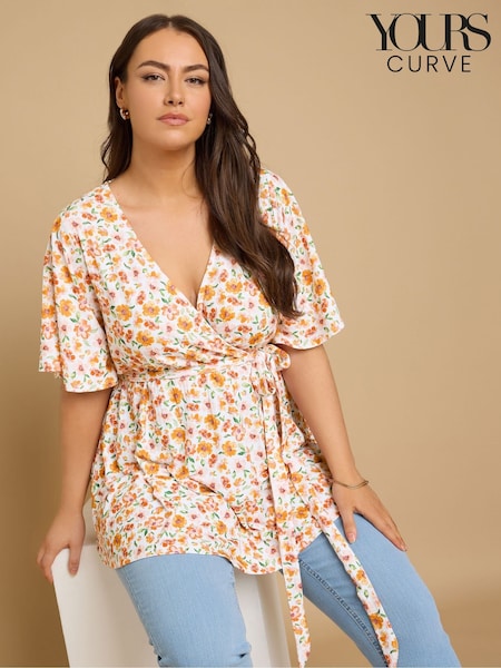 Yours Curve Orange Wrap Angel Sleeve Blouse (F97488) | €44