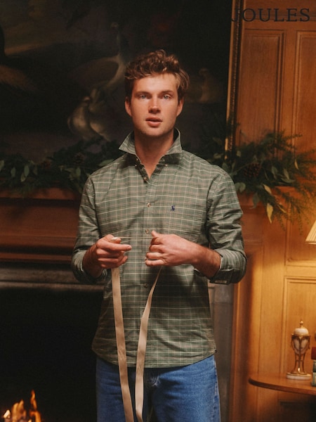 Joules Oxford Classic Fit Khaki Green Long Sleeve Cotton Shirt (F97497) | AED230