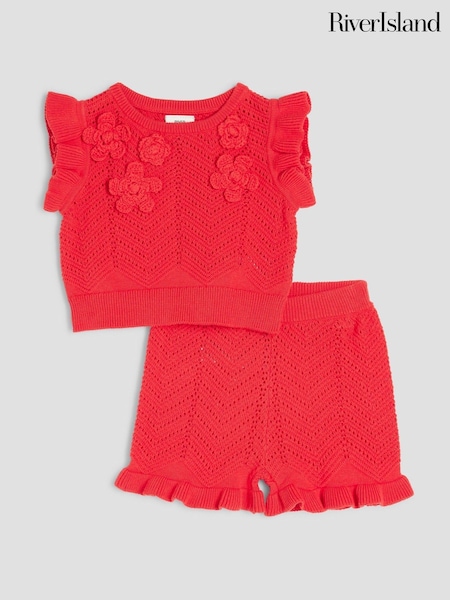 River Island Baby Girls Flower Crochet 100% Cotton Shorts Set (F97560) | 194 LEI