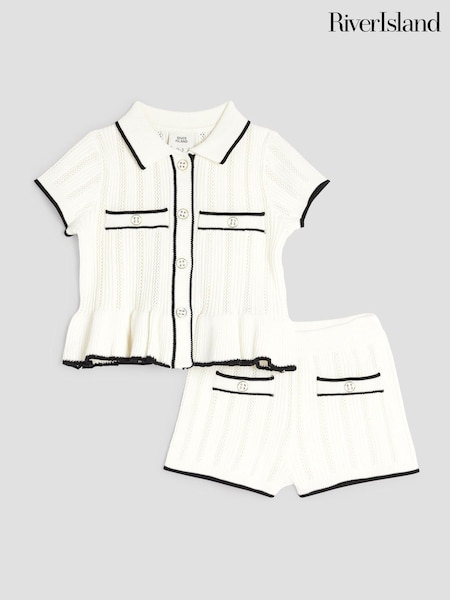 River Island Cream Baby Girls  Boucle Peplum Knit Top And Short Set (F97561) | €40