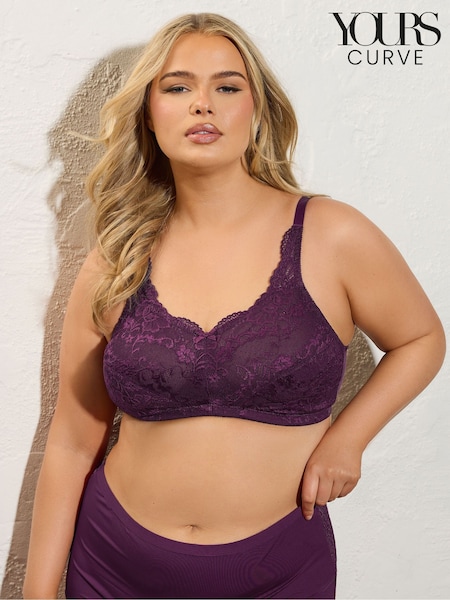 Yours Curve Purple Lace Non-Wired Bra (F97566) | AED134