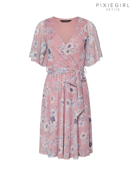 Розовый - PixieGirl Petite Floral Print Mesh Wrap Midi Dress (F97585) | €52