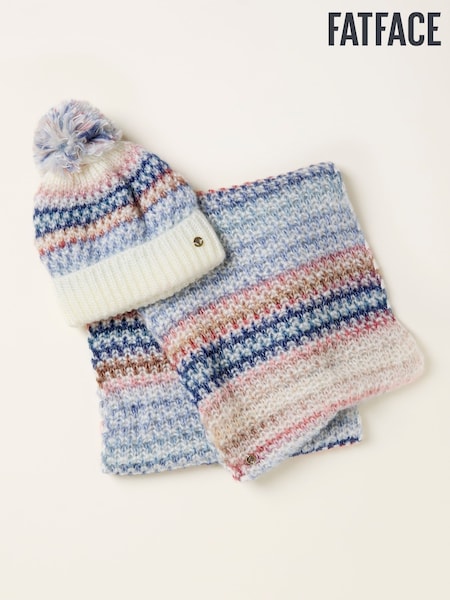 FatFace Blue Spacedye Bobble Hat and Snood Gift Set (F97613) | €52
