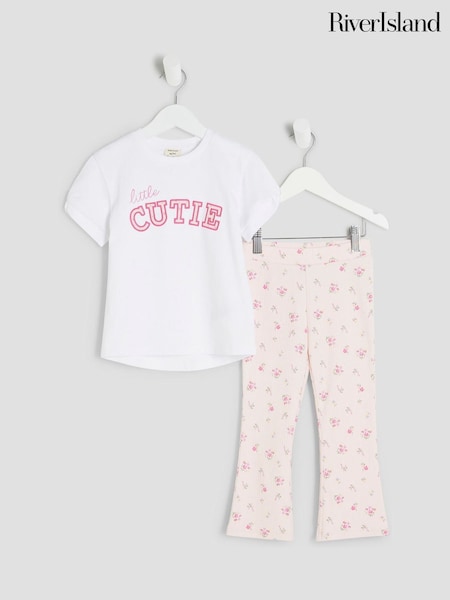 River Island White Girls White Floral Print Wordy Kickflare Set (F97627) | €20