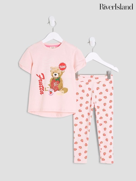River Island Girls Strawberry Bear Top & Leggings Set (F97639) | 104 LEI