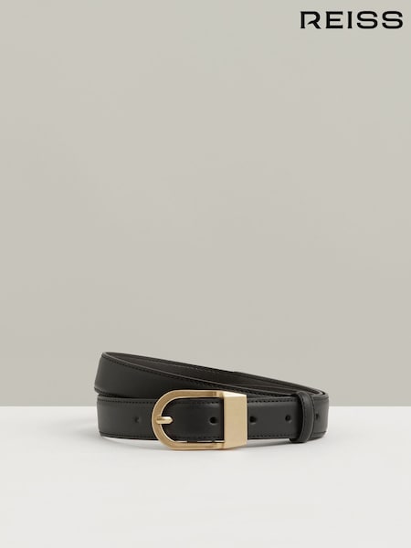 črna - Reiss Hazel Leather Curved-Buckle Belt (F97643) | € 76