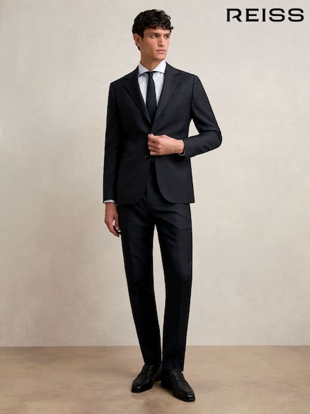 Reiss Navy Seminar Wool Check Slim-Fit Suit Trousers (F97657) | €245