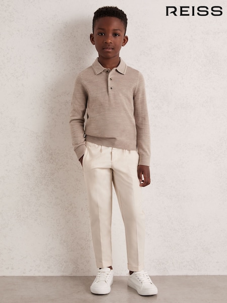 Reiss Wheat Melange Trafford 4-9 yrs Merino Wool Polo Shirt (F97662) | €50