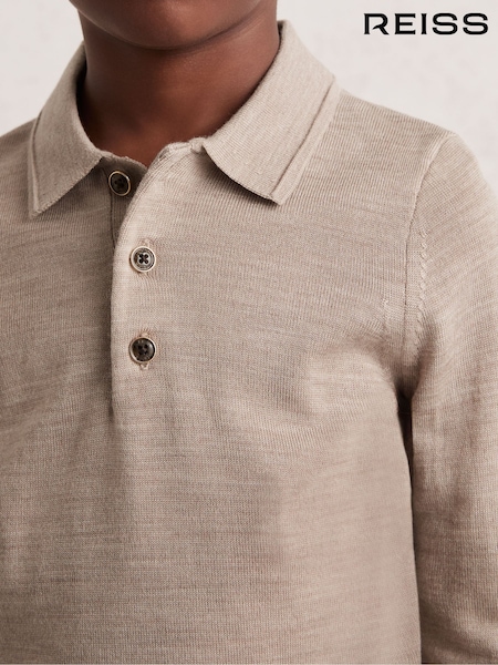 Reiss Wheat Melange Trafford 9-13 yrs Merino Wool Polo Shirt (F97663) | €55